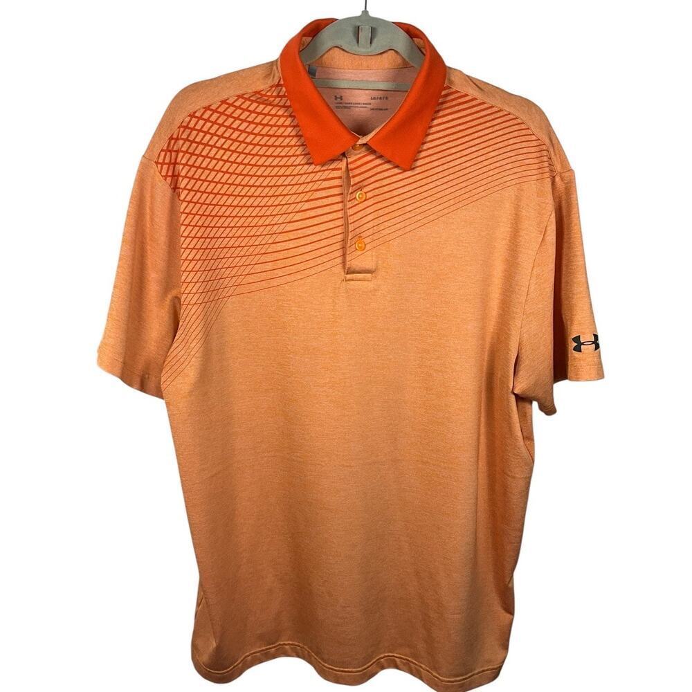 Under Armour HeatGear Golf Polo Mens Large Orange Performance Athletic Shirt